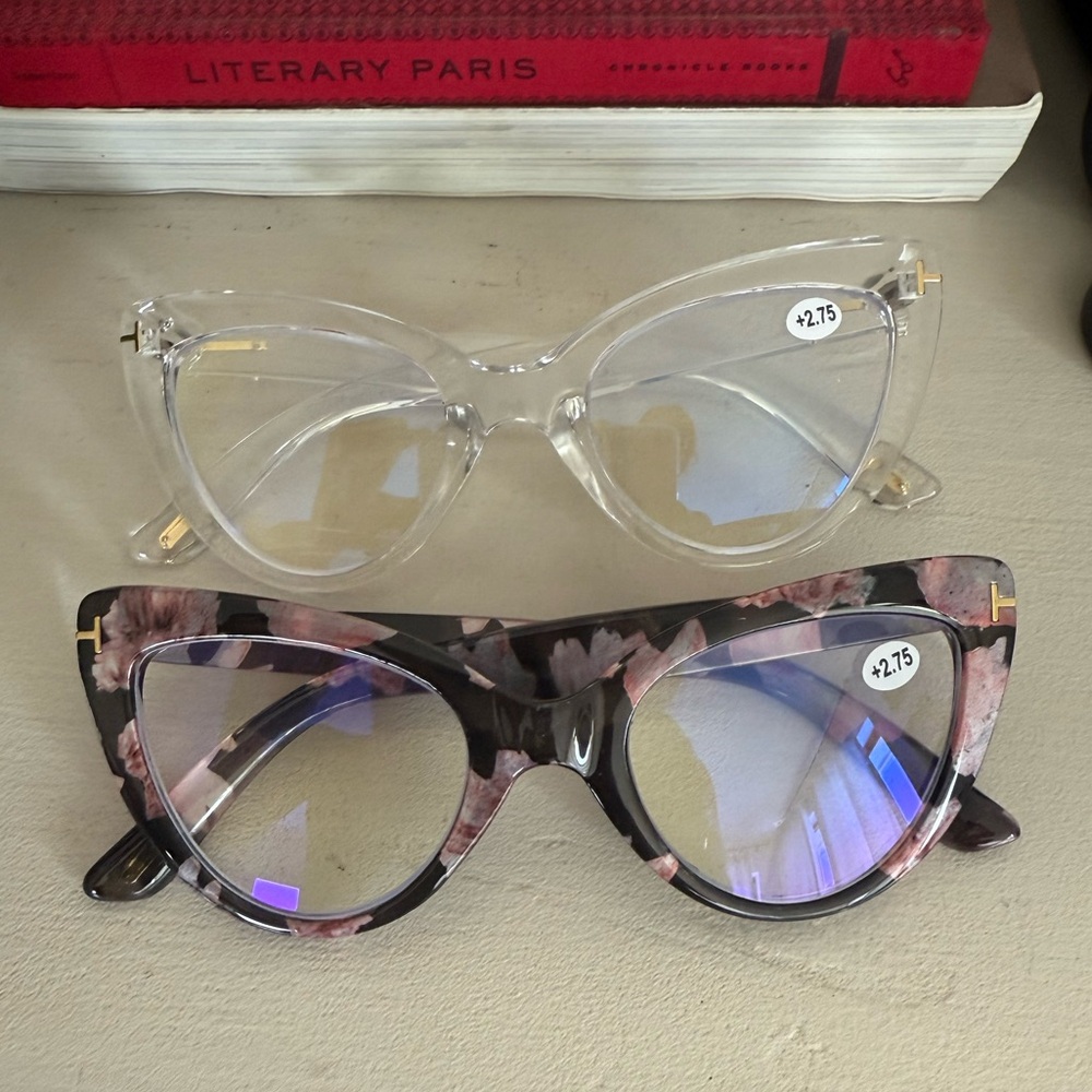 Bundle of 2 Cat Eye Reading Glasses +2.75 Blue-Reflective Lenses